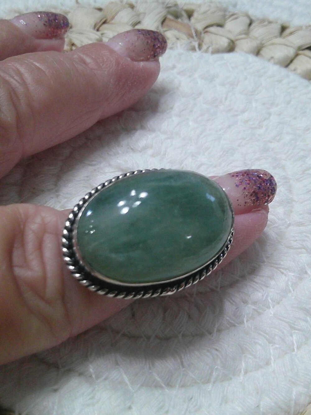 Stunning GREEN PREHNITE Handmade Sterling 925 RIng Size 7 #245F
